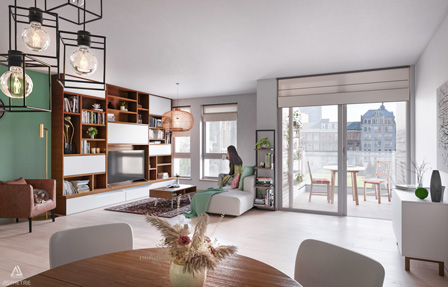 Residentie Asklépios - Vue intérieure projetée (appartement 2 chambres)