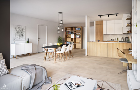 Residentie Asklépios - Geprojecteerd binnenaanzicht (appartement met 2 kamers)